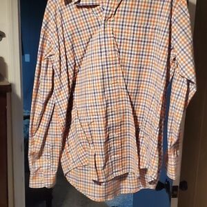 Haggar Men's Orange and Blue Plaid Shirt